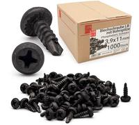 Viti autofilettanti per metallo 3,9x11 mm, 1000 pezzi, viti autoforanti nere con punta trapano, testa croce fosfatate per profili acciaio e cartongesso, autoperforanti Lun Fix