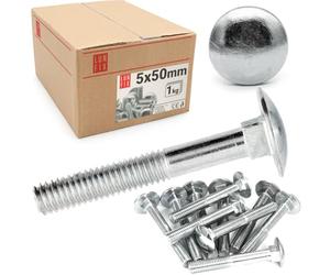 - Viti da serratura con quattro angoli - M5x50 - 1 kg (109 pezzi) - Viti a testa piatta - Filettatura completa - Viti per cerniere - Viti a testa a fungo - Acciaio zincato