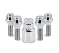 viti delle ruote Compatibile con Vauxhall bulloni per ruote, dadi antifurto M12 x 1,5 con chiave di bloccaggio, perni per cerchi in lega cromati, conici.