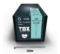 Viti distanziali TOX GAP 6,0 x 120 mm, vite distanziale in acciaio zincato, allineamento preciso al millimetro di sottostrutture in legno, TX30, 100 pezzi in una scatola, incl. 1x bit, 1141404160120