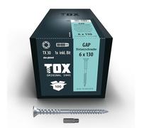 Viti distanziali TOX GAP 6,0 x 130 mm, vite distanziale in acciaio zincato, allineamento preciso al millimetro di sottostrutture in legno, TX30, 100 pezzi in una scatola, incl. 1x bit, 1141404160130