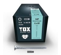 Viti distanziali TOX GAP 6,0 x 60 mm, vite distanziale in acciaio zincato, allineamento preciso al millimetro di sottostrutture in legno, TX30, 100 pezzi in una scatola, incl. 1x bit, 114140416060