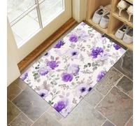 Viti Fiori Zerbino Trappola Sporco, Tappetino Antiscivolo Lavabile In Lavatrice, Piante Acquerellate, Zerbino D'Ingresso Soft And Comfortable Per Cane, Ingresso, Port, 60 X 90 Cm Viola