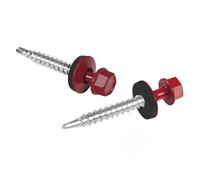 Viti per lamiere trapezoidali PAROTEC, autoforanti e autofilettanti con rondella di tenuta EPDM, testa esagonale, 6,3 mm x 50 mm, RAL 3004 Rosso ciliegia, 100 pezzi