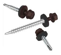 Viti per lamiere trapezoidali PAROTEC, autoforanti e autofilettanti con rondella di tenuta EPDM, testa esagonale, 4,8 mm x 70 mm, RAL 8017 Marrone, 200 pezzi