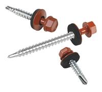 Viti per lamiere trapezoidali PAROTEC, autoforanti e autofilettanti con rondella di tenuta EPDM, testa esagonale, 4,8 mm x 25 mm, RAL 8004 Rosso mattone, 250 pezzi