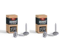 Viti per lattonieri HELPMATE 4,5x35 mm, 50 pezzi, DIN 7995, acciaio inossidabile A2, T20, viti per coperture, testa a lenticella, con rondella e guarnizione in EPDM, argento (Confezione da 2)