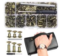 Viti per libri, 110 set di viti per fissaggio Chicago M5 x 4/5/6/8/10/12 mm con accessori di montaggio, rivetti a vite per la decorazione della pelle, rilegatura a libro, fai da te (bronzo)