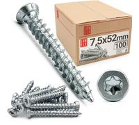 Viti torx 7,5 x 52 mm per telaio finestra e porta, viti per cemento senza tassello e per legno, turboviti torx per serramenti, vite zincata testa svasata, confezione 100 pezzi resistenti