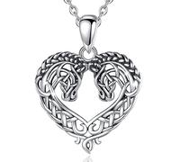 Vito Collana vichinga in argento Sterling 925 per donne e uomini, con ciondolo a forma di cavallo nordico, lupo, drago, albero della vita, valknut, amuleto di protezione vintage, 45,7 cm/55,9 cm