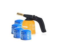 VITO - Lampada per saldare a gas Bruciatore multiuso a 1200 °C per fai da te e idrauliche - Accensione piezo, guscio ABS + blocco di sicurezza + kit 4 cartucce a gas 190 g