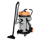 VITO Professionale - Aspirapolvere industriale 2x motori 1200 W per acqua e polveri, vasca in acciaio inox, 75 litri, soffiatore filtro, accessori garage