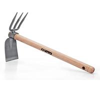 VITO Zappa doppia a 3 denti con manico - Lunghezza manico 40 cm - zappa molto stabile - zappa per la caccia alle erbacce - di alta qualità e tradizionale forgiata a mano - Attrezzi da giardino