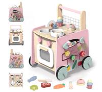 VITONIS Girello per Bambini di Legno, Carrello Primi Passi con 8 Giochi Interattivi, Girello Montessori Push Walker Regalo per Bambini e Ragazze