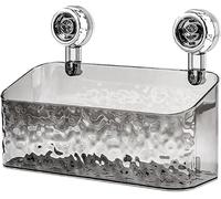 Vitrywei No-Drill Clear Wall Caddy,Multifunctional Triangle & Rectangle Storage,Light Luxury Style Glacier Pattern Suction Cup Shelf,Drill-Free,Removable,Bathroom Caddy Shower Organizer (Grey, L)