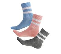 vitsocks Calzettoni Sportivi BAMBÙ Antiodore Spugna Donna (3 PAIA) Calzini Tennis Skate Crew Socks Tema American Sport, 1x grigio 1x blu 1x rosa, 35-38