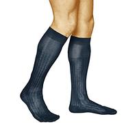 vitsocks Calzini Eleganti 100% COTONE Lunghi Ginocchio Uomo (2 PAIA) Sottili a Costine, blu marino, 44-46