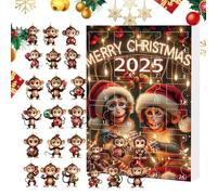 Vitsrisea Simpatico ciondolo a forma di scimmia, calendario 'Avvento, 24 pezzi, 2D, graziose scimmie, decorazioni per l'albero di Natale, decorazione per le vacanze, l'ufficio, la camera di