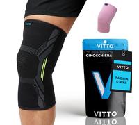 VITTO Ginocchiera Ortopedica Sportiva - Tutore Ginocchio Legamenti Menisco - per Sollevamento Pesi e Corsa per Uomo e Donne (XXL - Nero Singolo), per artrite