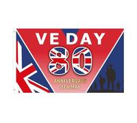 Vittoria di 80 anni in Europa - VE Day 80th Flag, 2025 Giornata della Vittoria Europa Banner Memoriale | Strumento di decorazione dai colori vivaci per feste, riunioni, celebrazioni e altre o