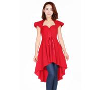 Vittoriano Romance Top Abito Lungo Retro Vintage Pizzo Rosso Rockabilly Pinup