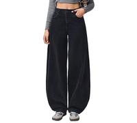 vittorio y Jeans Donna Vita Alta Larghi Baggy Wide Leg Fit Jeans (IT, Testo, L, Regular, Regular, Nero)