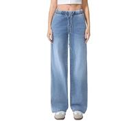 vittorio y Jeans Donna Vita Elasticizzata con Coulisse Gamba Larga Denim Lavaggio Chiaro Casual Morbidi Tempo Libero (IT, Testo, M, Regular, Regular, Blu)