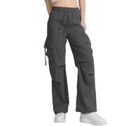 vittorio y Pantaloni Cargo Donna Vita Alta Pantaloni Baggy con Tasche Pantaloni Larghi Donna Streetwear Casual (IT, Testo, Taglia Unica, Regular, Regular, S/M, Grigio)
