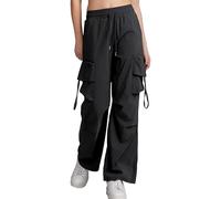 vittorio y Pantaloni Cargo Donna Vita Alta Pantaloni Baggy con Tasche Pantaloni Larghi Donna Streetwear Casual (IT, Testo, Taglia Unica, Regular, Regular, S/M, Nero)