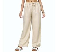 vittorio y Pantaloni Donna Estivi Larghi Vita Alta Pantaloni Tuta Donna Eleganti (IT, Testo, Taglia Unica, Regular, Regular, L/XL, Beige)