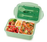vitutech Bento Box Porta Pranzo per Bambini con 3 Scomparti e Posate, Contenitore per merenda Adatto per microonde e lavastoviglie, Scuola, Lavoro, Picnic, Viaggi, nessun Odore Estraneo(Verde)