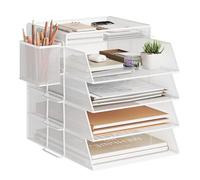 VITVITI Vassoio per Lettere, 4 Livelli Porta Documenti da Scrivania, Organizer Scrivania con 4 Portadocumenti, 1 Portapenne, per Documenti, Ufficio, Scuola (Bianco)