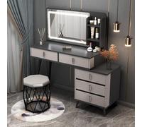 Vity con Luci in 3 Colori, Tavolo Vity, Scrivania Vity con Specchio D Luci, Tavolo con 5 Cassetti E Sgabello Notte per Donne Ragazze, Grigio, 90cm/36in