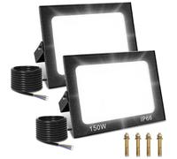 Viugreum 2 confezioni Proiettore LED 150W LED Proiettore 12000LM Bianco Freddo 6500K, Proiettore LED per Esterni IP65, Faretto da esterno Floodlight per giardino Stadio Garage Magazzino Magazzino