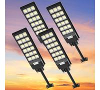 Viugreum 600W Lampione Solare LED Esterno 4 Pack, 576 Leds con Telecomando, IP65 Impermeabile Lampioni Solari a LED con Sensore di Movimento 6500K