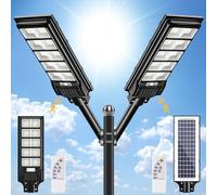 Viugreum Confezione da 2 lanterne solari da 400 W, con telecomando, 720 LED, 6500 K, lampada da strada, lampada da parete, con sensore di movimento, IP65, impermeabile, per esterni, per esterni