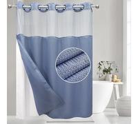 VIUOON Set di tende da doccia senza gancio con fodera in tessuto a nido d'ape, tenda da doccia di grado alberghiero di grado alberghiero, con finestra superiore, impermeabile e lavabile, 70 x 183 cm