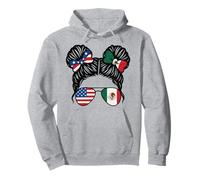 Viva Bandiera Messico Emblema Orgoglio Messy Bun Messicano Cultura Felpa con Cappuccio