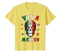 Viva - Camicia Messicana con Teschio e Bandiera Messicana, da Donna, Uomo e Ragazzo Maglietta, Bambini, Limone, 8 Anni