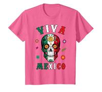Viva - Camicia Messicana con Teschio e Bandiera Messicana, da Donna, Uomo e Ragazzo Maglietta, Bambini, Rosa mélange, 10 Anni