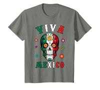 Viva - Camicia Messicana con Teschio e Bandiera Messicana, da Donna, Uomo e Ragazzo Maglietta, Bambini, Verde Militare mélange, 2 Anni