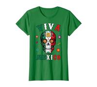 Viva - Camicia Messicana con Teschio e Bandiera Messicana, da Donna, Uomo e Ragazzo Maglietta, Donna, Verde Mela, M