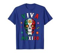 Viva - Camicia Messicana con Teschio e Bandiera Messicana, da Donna, Uomo e Ragazzo Maglietta, Uomo, Blu Reale, XXL