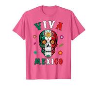 Viva - Camicia Messicana con Teschio e Bandiera Messicana, da Donna, Uomo e Ragazzo Maglietta, Uomo, Rosa mélange, S