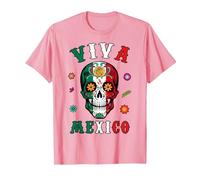 Viva - Camicia Messicana con Teschio e Bandiera Messicana, da Donna, Uomo e Ragazzo Maglietta, Uomo, Rosa, XL