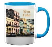 Viva Cuba - Tazza da tè o caffè in ceramica, stile vintage, colore: Azzurro