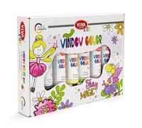 Viva Decor® Window Color Set Fairy Magic (6 colori da 90 ml) Set regalo per bambini con 6 colori per finestra in confezione regalo con 12 motivi, Made in Germany