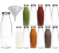 Viva Haushaltswaren - 12 Bottiglie in Vetro a Collo Largo, 0,5L, con Tappo a Vite Argento e Imbuto, Diametro 12 cm