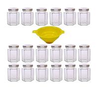 Viva Haushaltswaren - 18 Mini vasetti in Vetro con Coperchio Color Argento, Adatti per marmellate, Sale, spezie, ECC., capacità 110 ml, Incluso Imbuto di Colore Giallo
