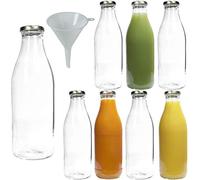 Viva-Haushaltswaren - Bottiglie di Vetro/Latte Biberon da 250 ML con Tappo a Vite - argentate e Imbuto, Vetro, Coperchio Oro, 8 x 1000ml